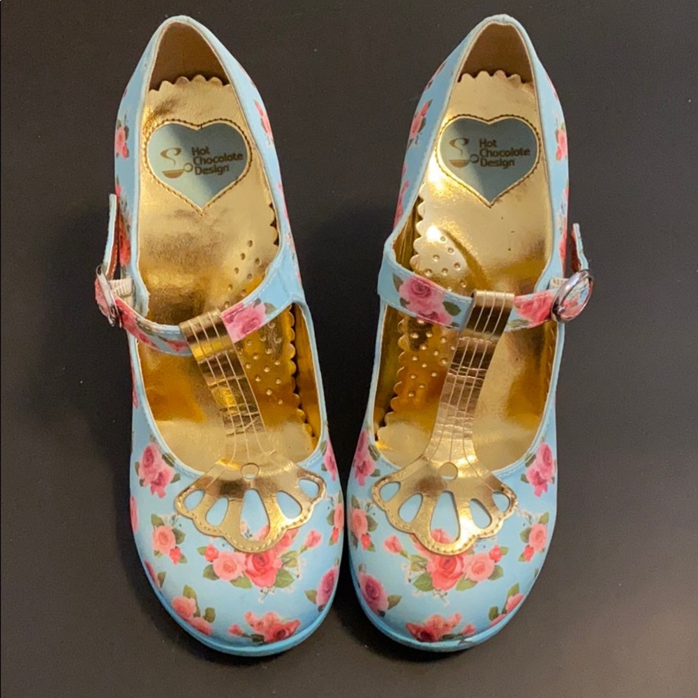 Hot Chocolate Mary Jane Floral Heels Wmns 6